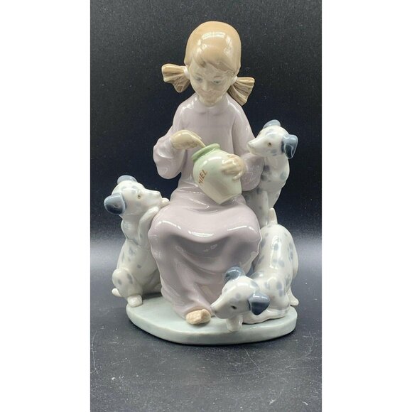 Lladró | Accents | Lladro Porcelain Spain Honey Lickers 248  Lladro Porcelain Spain Honey Lickers 1248 Miel Girl Dalmatian Dogs Mint Retired